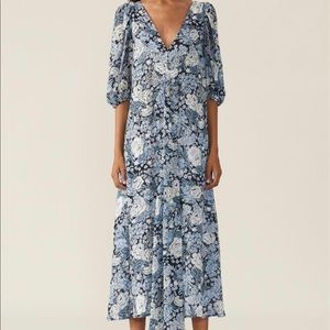 Ganni Printed Georgette Puff Sleeve